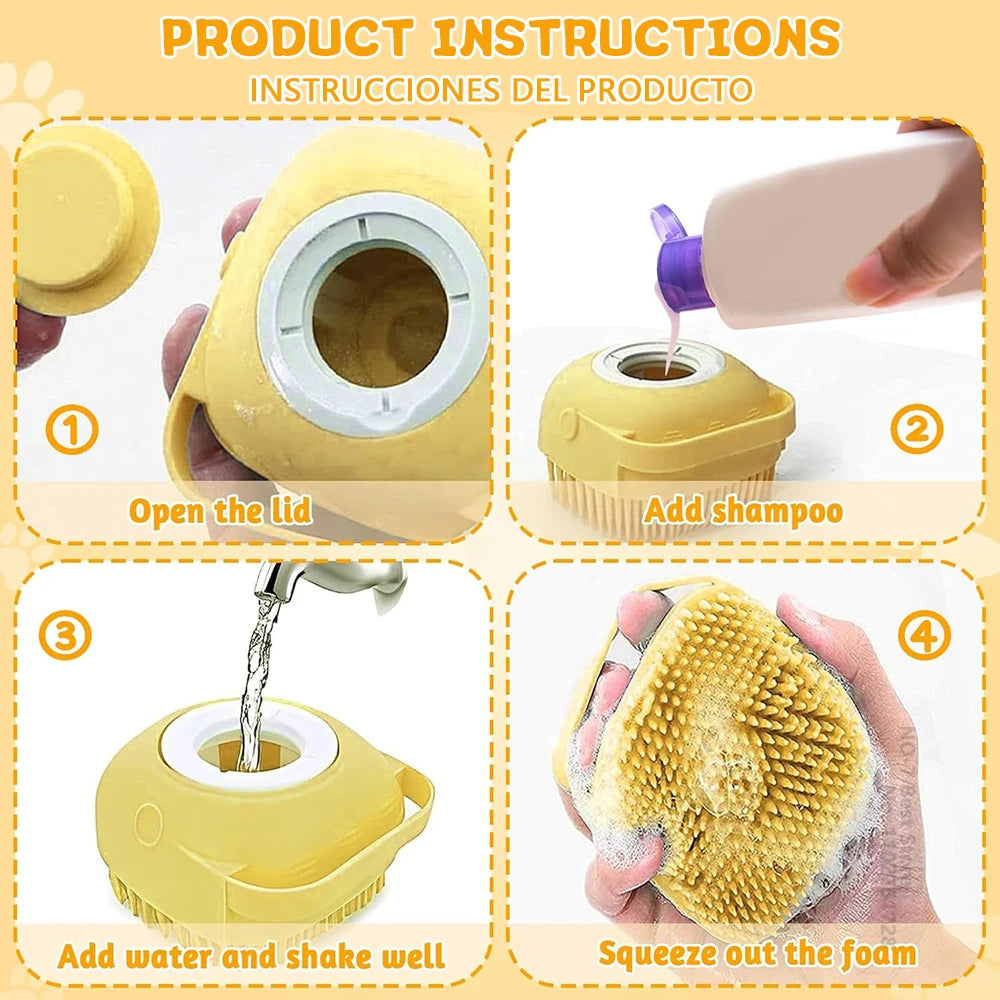 Brosse de bain en silicone avec distributeur de shampoing pour animaux