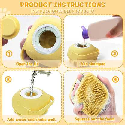 Brosse de bain en silicone avec distributeur de shampoing pour animaux