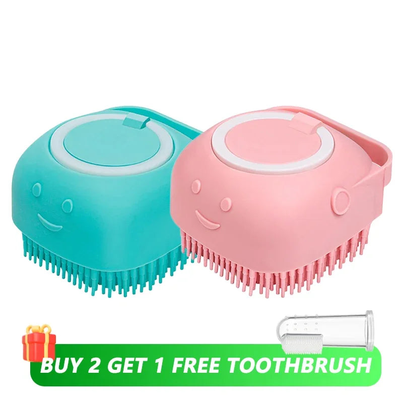 Brosse de bain en silicone avec distributeur de shampoing pour animaux