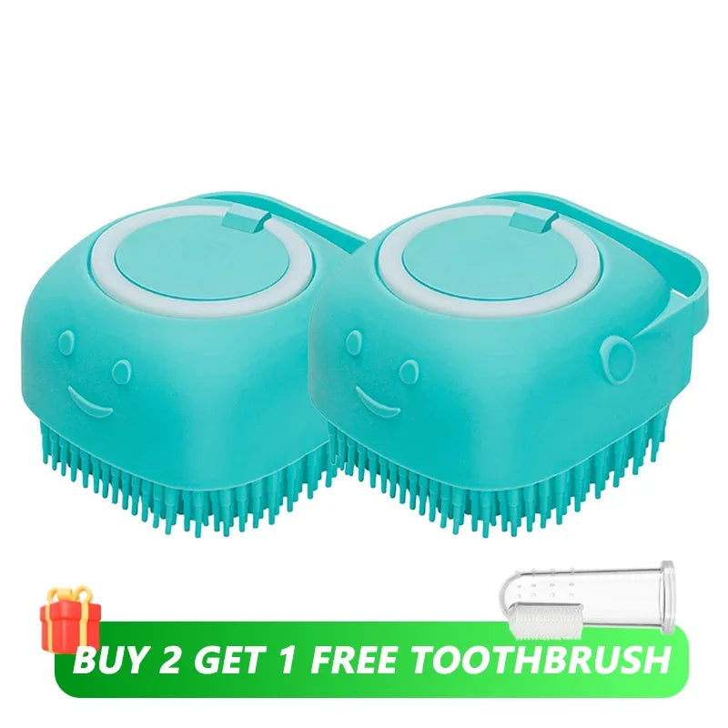 Brosse de bain en silicone avec distributeur de shampoing pour animaux