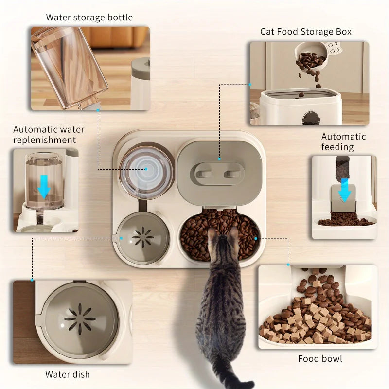 Distributeur automatique de nourriture et fontaine à eau 2-en-1