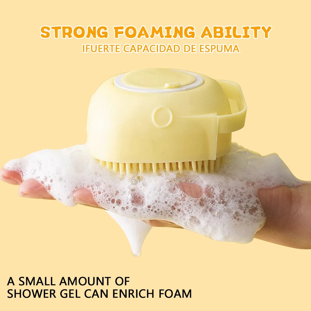Brosse de bain en silicone avec distributeur de shampoing pour animaux