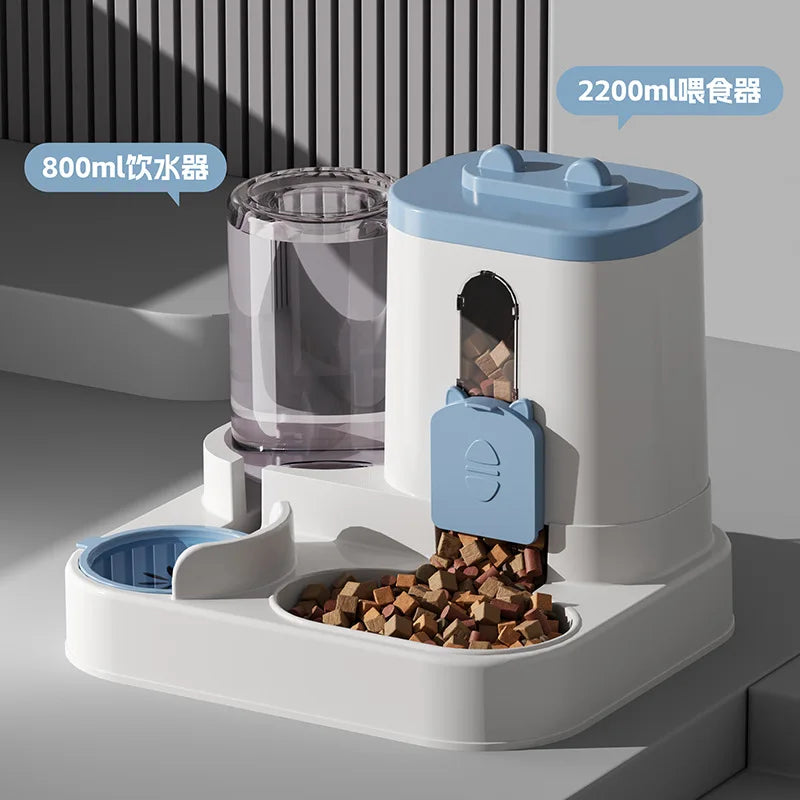 Distributeur automatique de nourriture et fontaine à eau 2-en-1