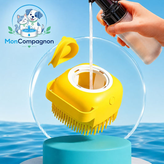 Brosse de bain en silicone avec distributeur de shampoing pour animaux