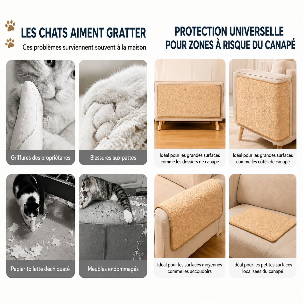 Griffoir en sisal protège-canapé pour chat — adhésif