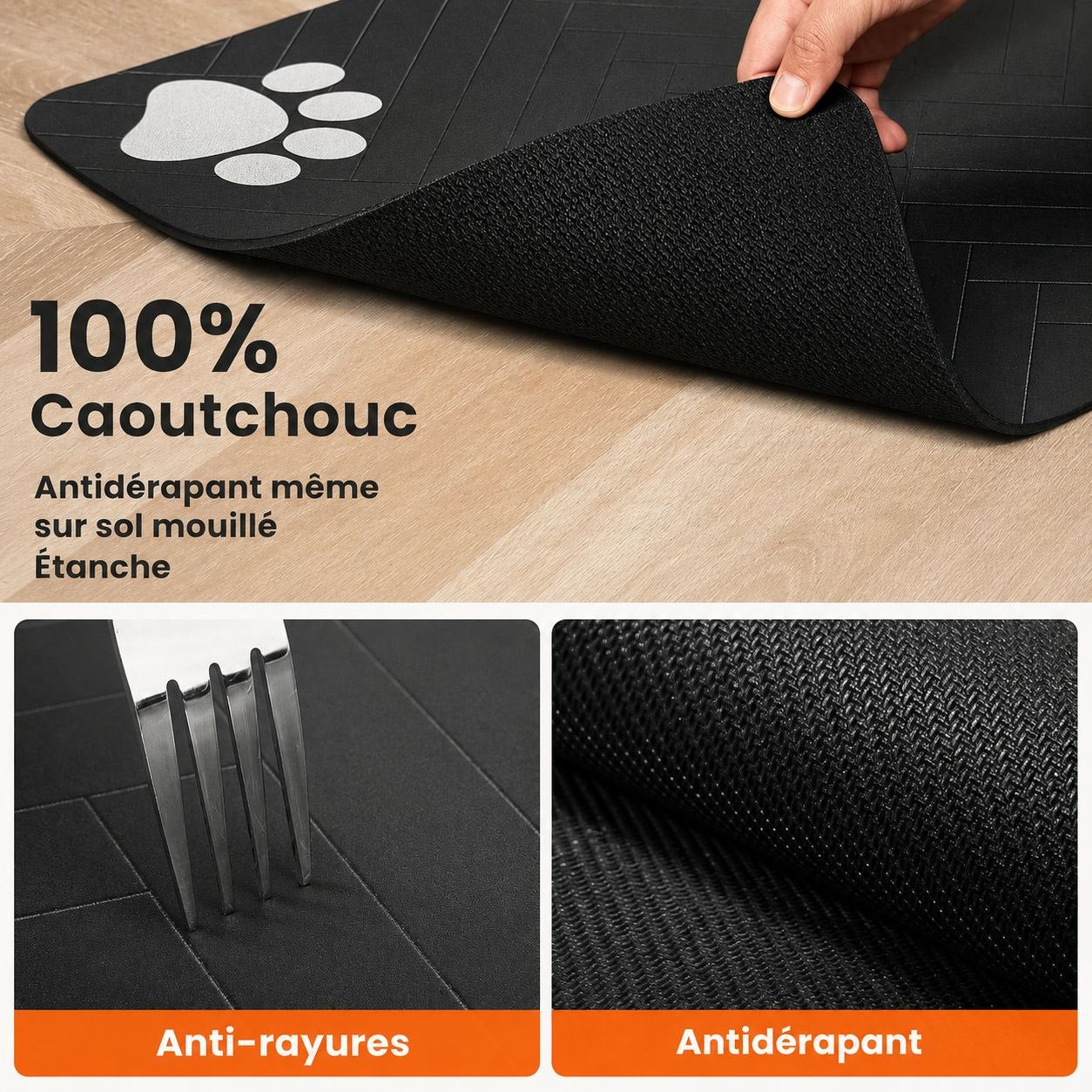 Tapis de protection antidérapant pour gamelles — chats et chiens