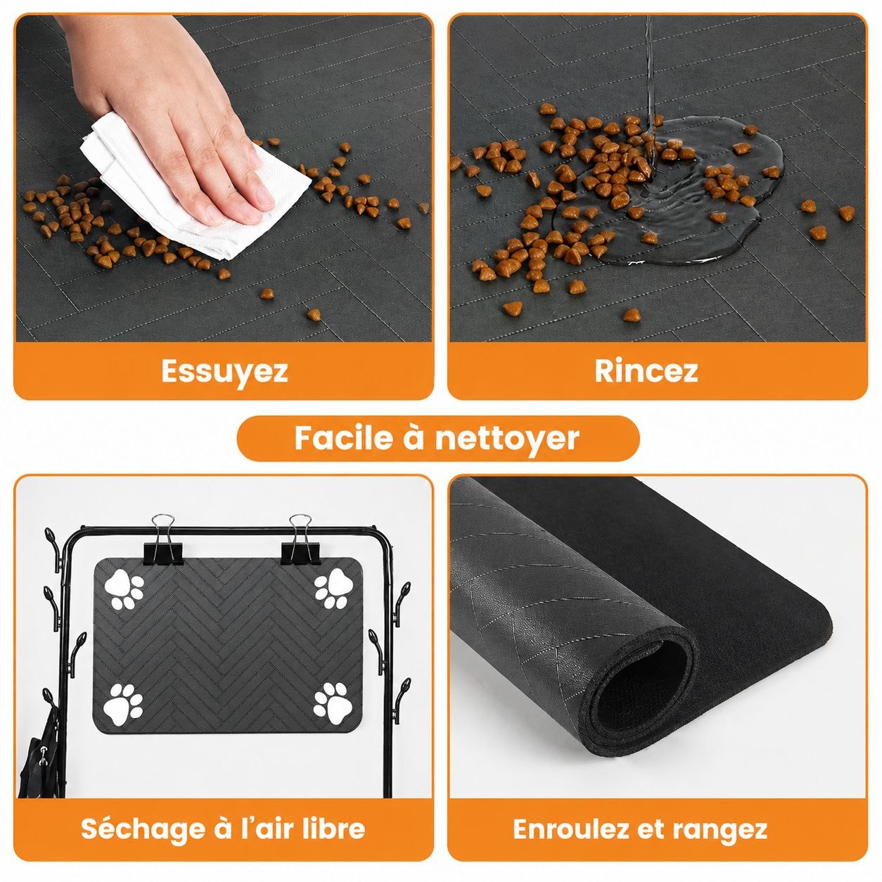Tapis de protection antidérapant pour gamelles — chats et chiens