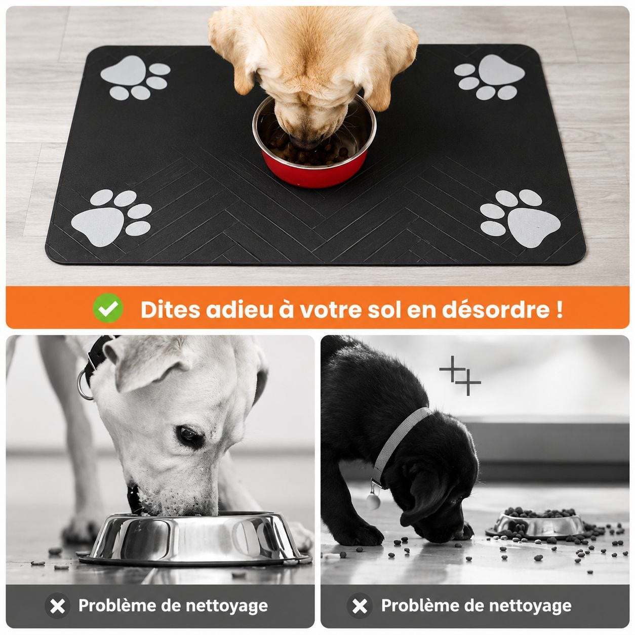 Tapis de protection antidérapant pour gamelles — chats et chiens